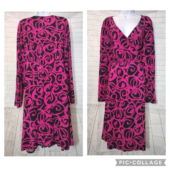 Motherhood Maternity Abstract Raspberry Pink Wrap Maternity Dress - Picture 2 of 6